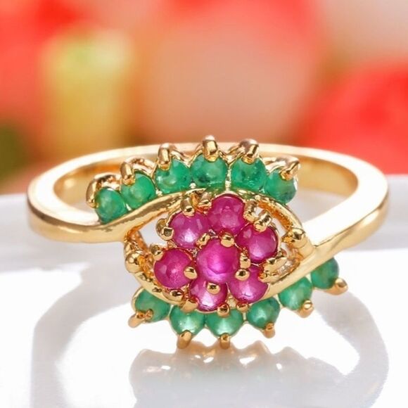 🔅🆕🔅 ✨BoHo Elegant Pink Green Dinner Cocktail ring 🍸✨ - Picture 1 of 9